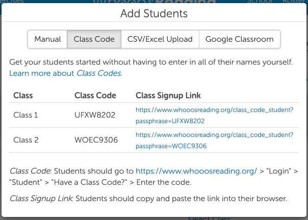 Use Class Codes to Create Student Accounts – Whooo's Reading Help Center